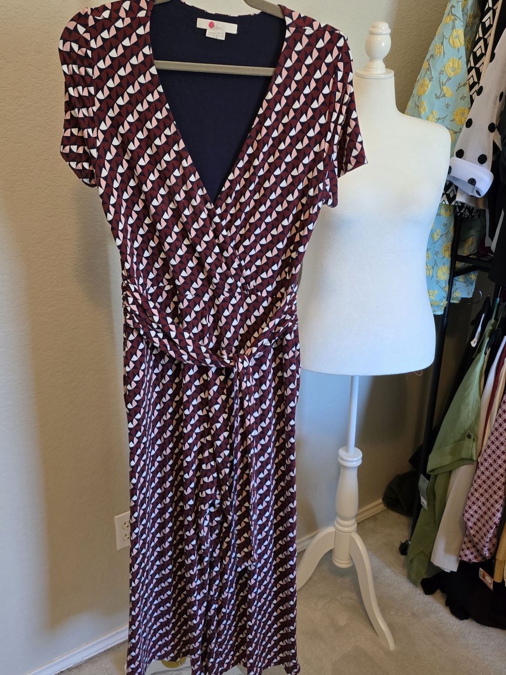 Boden Burgundy Ellen Jersey Geometric Wrap Jumpsuit 14 UK, 10 US R